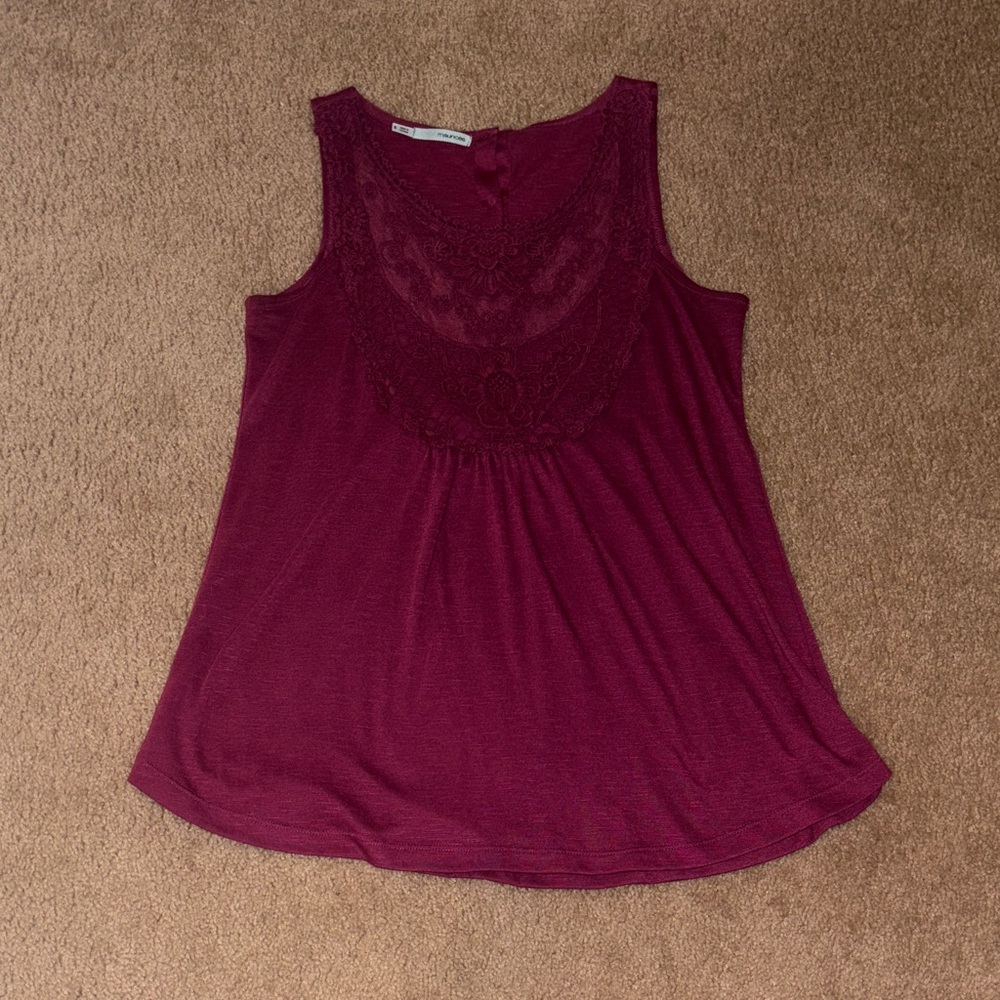 Maurices Burgundy Lace Detail Tank Top